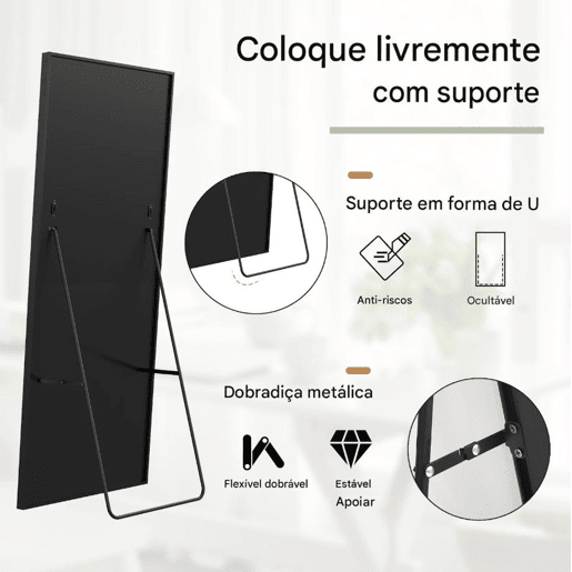 Espelho de pé preto 164x54 cm u2013 espelho de corpo inteiro, de pé, com design moderno para quarto, corredor ou closet. Espelho de pé preto 164x54 cm u2013 espelho de corpo inteiro, de pé, com design moderno para quarto, corredor ou closet.