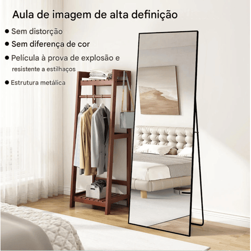 Espelho de pé preto 164x54 cm u2013 espelho de corpo inteiro, de pé, com design moderno para quarto, corredor ou closet. Espelho de pé preto 164x54 cm u2013 espelho de corpo inteiro, de pé, com design moderno para quarto, corredor ou closet.