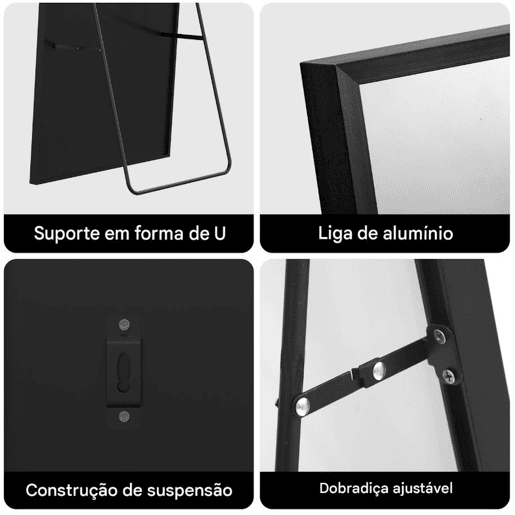 Espelho de pé preto 164x54 cm u2013 espelho de corpo inteiro, de pé, com design moderno para quarto, corredor ou closet. Espelho de pé preto 164x54 cm u2013 espelho de corpo inteiro, de pé, com design moderno para quarto, corredor ou closet.