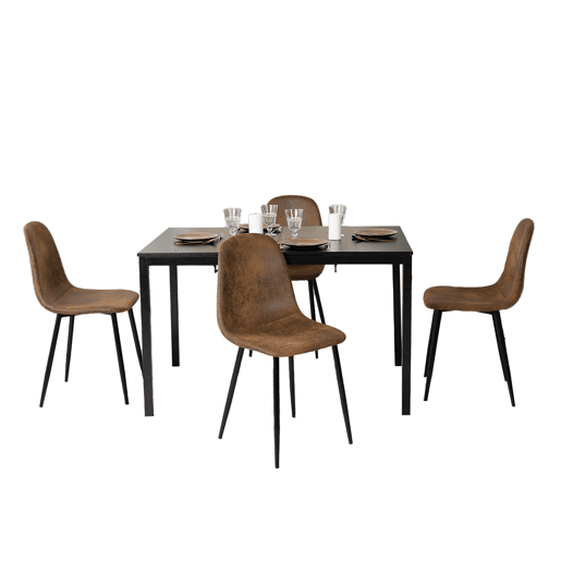 Conjunto de Mesa de Jantar Extensível de 120-160 cm Efeito Madeira e Cadeiras de Camurça Castanho MEUBLES COSY
