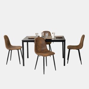 Conjunto de Mesa de Jantar Extensível de 120-160 cm Efeito Madeira e Cadeiras de Camurça Castanho MEUBLES COSY