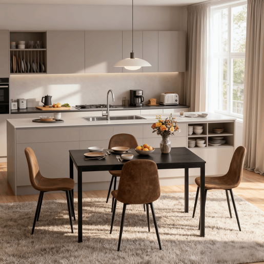 Conjunto de Mesa de Jantar Extensível de 120-160 cm Efeito Madeira e Cadeiras de Camurça Castanho MEUBLES COSY