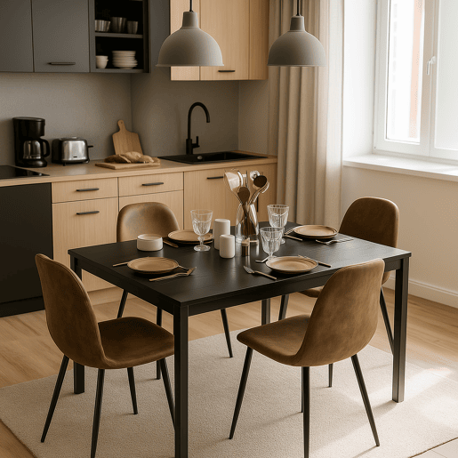 Conjunto de Mesa de Jantar Extensível de 120-160 cm Efeito Madeira e Cadeiras de Camurça Castanho MEUBLES COSY