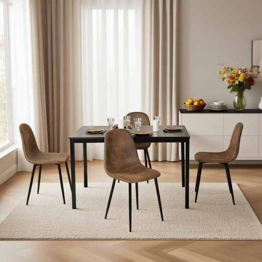 Conjunto de Mesa de Jantar Extensível de 120-160 cm Efeito Madeira e Cadeiras de Camurça Castanho MEUBLES COSY