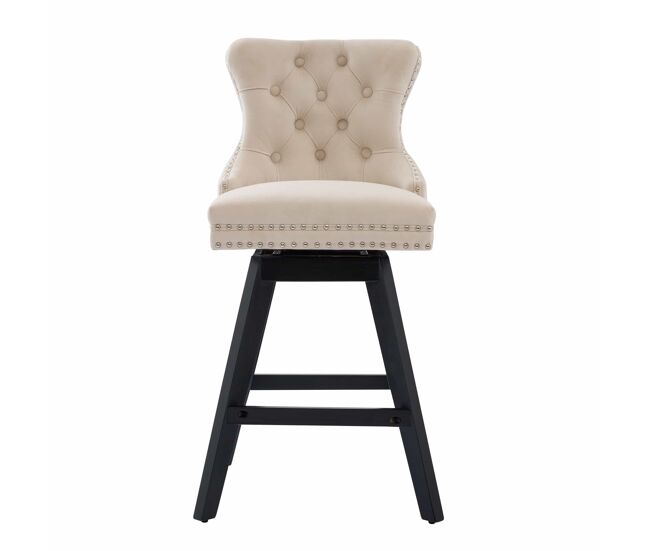 Taburetes de bar giratorios 2 unidades - terciopelo capitoneado con patas de madera - beige