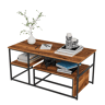 Mesa de centro industrial 2 em 1 de 105 cm com prateleiras, estrutura metálica resistente e mesa lateral desmontável, acabamento em madeira vintage