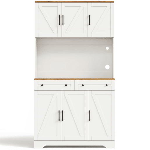 Armário de cozinha 180 x 100 x 40 cm u2013 com iluminação LED, tomadas, organizador extraível e prateleiras na porta u2013 Natural e branco Armário de cozinha 180 x 100 x 40 cm u2013 com iluminação LED, tomadas, organizador extraível e prateleiras na porta u2013 Natural e branco