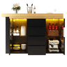 Ilha de cozinha giratória 120u2013197 cm - LED RGB com controlo por aplicação, portas de vidro, 4 gavetas e prateleiras ajustáveis - Preto