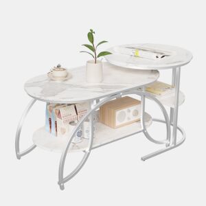 Conjunto de 2 mesas de centro brancas, 80 × 46 × 51 cm, com estrutura metálica adequado para a sala de estar.