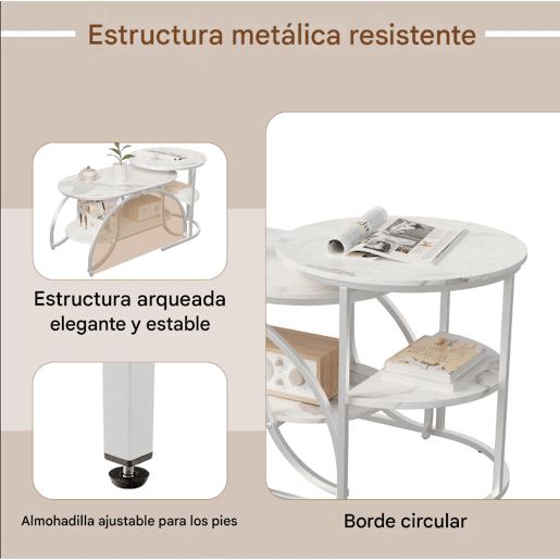 Conjunto de 2 mesas de centro brancas, 80 × 46 × 51 cm, com estrutura metálica adequado para a sala de estar.