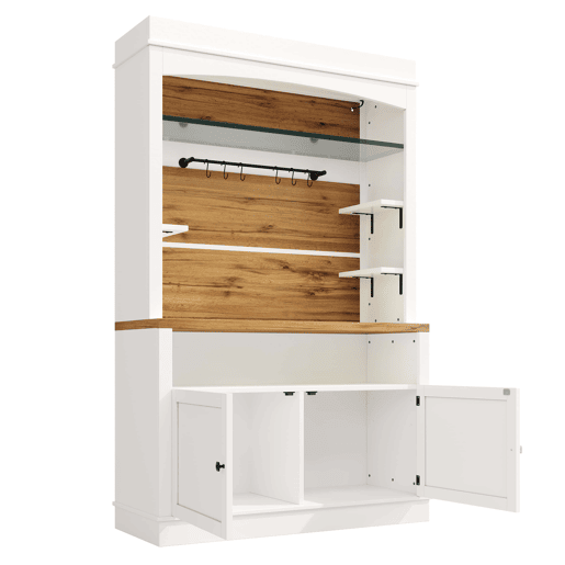 Armário alto de 184 cm u2013 com iluminação LED, prateleiras de vidro e barra com ganchos u2013 Branco Armário alto de 184 cm u2013 com iluminação LED, prateleiras de vidro e barra com ganchos u2013 Branco