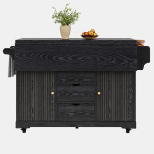 Carrinho de cozinha de 95 cm - Extensível, com gavetas, bancada e rodas com travão - Preto