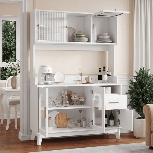 Armário alto para sala de jantar 120 x 40 x 178 cm - arrumação em várias camadas com tomada integrada e portas USB-C e USB-A - branco Armário alto para sala de jantar 120 x 40 x 178 cm - arrumação em várias camadas com tomada integrada e portas USB-C e USB-A - branco