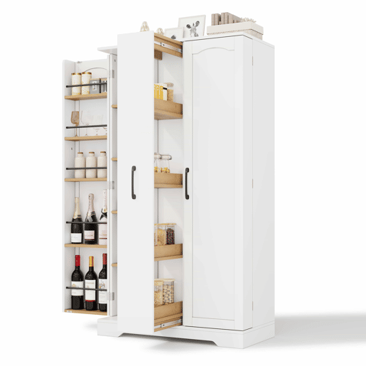 Armário de cozinha 150 × 78 × 40 cm u2014 com prateleira para especiarias, porta dupla, gaveta vertical com 4 níveis e prateleiras ajustáveis u2014 branco
