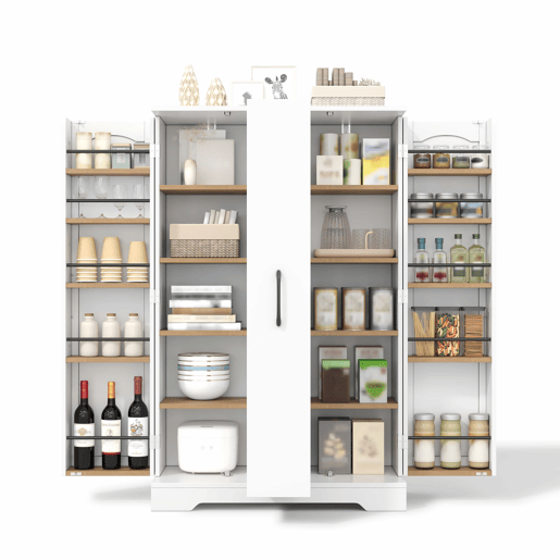 Armário de cozinha 120 × 78 × 35 cm u2014 com prateleira para especiarias, porta dupla, gaveta vertical extraível com 4 níveis e prateleiras ajustáveis u2014 branco Armário de cozinha 120 × 78 × 35 cm u2014 com prateleira para especiarias, porta dupla, gaveta vertical extraível com 4 níveis e prateleiras ajustáveis u2014 branco