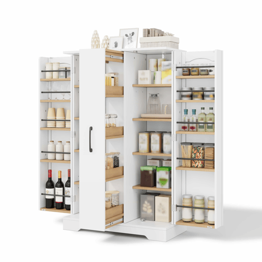 Armário de cozinha 120 × 78 × 35 cm u2014 com prateleira para especiarias, porta dupla, gaveta vertical extraível com 4 níveis e prateleiras ajustáveis u2014 branco Armário de cozinha 120 × 78 × 35 cm u2014 com prateleira para especiarias, porta dupla, gaveta vertical extraível com 4 níveis e prateleiras ajustáveis u2014 branco