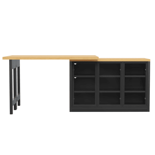 Ilha de cozinha extensível de 120 cm u2013 giratória a 360°, sistema de iluminação RGB inteligente, combinação de mesa e armário auxiliar multifuncional u2013 Preto