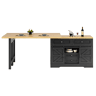 Ilha de cozinha com mesa de jantar de 120 cm - 2 em 1, painéis giratórios a 360°, gavetas ocultas, porta estilo celeiro - Preto