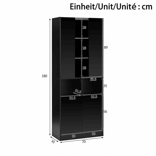 Armário alto com LED de 180 cm - Portas duplas, vitrina acrílica, luz regulável por app, prateleiras ajustáveis - Preto Armário alto com LED de 180 cm - Portas duplas, vitrina acrílica, luz regulável por app, prateleiras ajustáveis - Preto