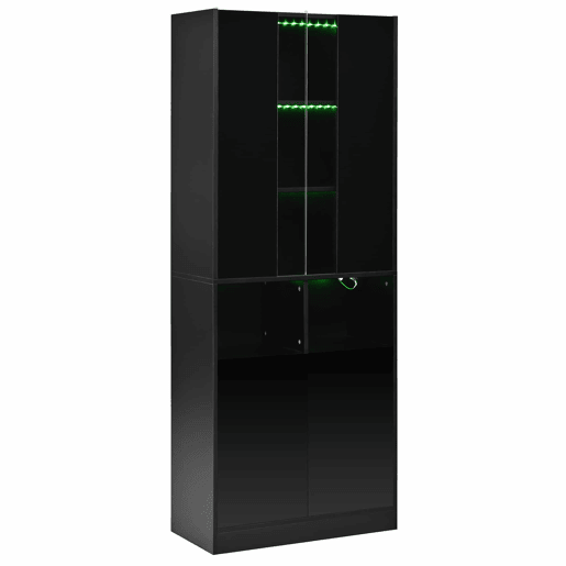 Armário alto com LED de 180 cm - Portas duplas, vitrina acrílica, luz regulável por app, prateleiras ajustáveis - Preto Armário alto com LED de 180 cm - Portas duplas, vitrina acrílica, luz regulável por app, prateleiras ajustáveis - Preto