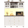 Aparador de cozinha 140 x 40 x 179,5 cm - LED RGB, prateleiras ajustáveis, suporte metálico para copos, arrumação moderna - Branco