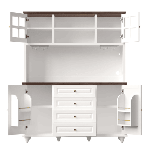 Aparador de cozinha 140 x 40 x 179,5 cm - LED RGB, prateleiras ajustáveis, suporte metálico para copos, arrumação moderna - Branco Aparador de cozinha 140 x 40 x 179,5 cm - LED RGB, prateleiras ajustáveis, suporte metálico para copos, arrumação moderna - Branco