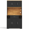 Armário de cozinha 180×105×40 cm u2013 com iluminação LED, prateleiras para vinho e vitrina de arrumação u2013 natural e preto