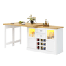 Mesa de jantar extensível 120-197 cm - LED, giratória a 360°, espaço de arrumação, suporte para garrafas - Branco