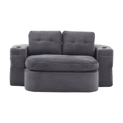 Poltrona-cama 2 em 1 u2014 reclinável com braços ajustáveis, 2 suportes para copos, encosto alto e assento profundo em veludo u2014 Cinza escuro Poltrona-cama 2 em 1 u2014 reclinável com braços ajustáveis, 2 suportes para copos, encosto alto e assento profundo em veludo u2014 Cinza escuro