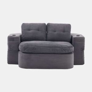 Poltrona-cama 2 em 1 u2014 reclinável com braços ajustáveis, 2 suportes para copos, encosto alto e assento profundo em veludo u2014 Cinza escuro