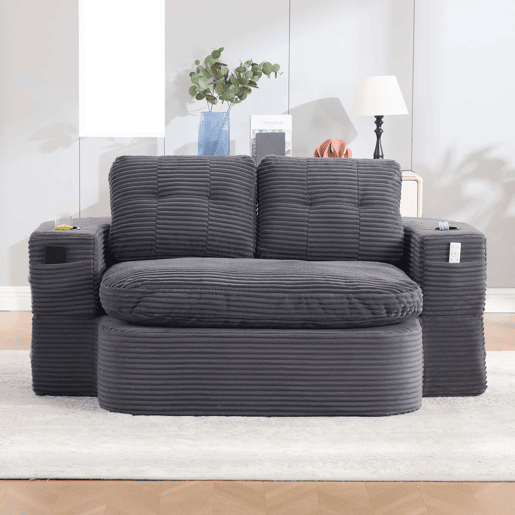 Poltrona-cama 2 em 1 u2014 reclinável com braços ajustáveis, 2 suportes para copos, encosto alto e assento profundo em veludo u2014 Cinza escuro Poltrona-cama 2 em 1 u2014 reclinável com braços ajustáveis, 2 suportes para copos, encosto alto e assento profundo em veludo u2014 Cinza escuro
