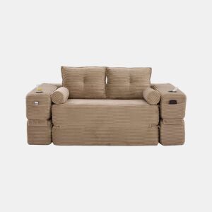 Sofá-cama de 2 lugares u2014 com almofadas Memory, porta-copos, bolsos laterais, espuma de alta densidade e montagem rápida u2014 Cáqui