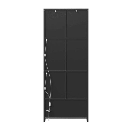 Armário de cozinha de 180 cm u2013 com LED RGB controlável por aplicação, portas de vidro curvas, suporte para garrafas, prateleiras ajustáveis e sistema anti-tombamento u2013 Preto Armário de cozinha de 180 cm u2013 com LED RGB controlável por aplicação, portas de vidro curvas, suporte para garrafas, prateleiras ajustáveis e sistema anti-tombamento u2013 Preto