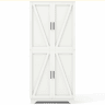 Armário de cozinha 80x40x180 cm - 4 portas tipo celeiro, prateleira para vinhos e espaço de arrumação adicional - Branco+Natural