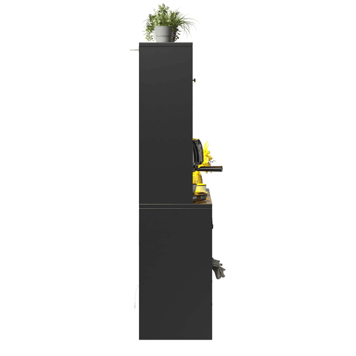 Armário alto de 180 cm - portas de vidro com iluminação LED e controlo por app, suporte para garrafas e porta USB - Preto Armário alto de 180 cm - portas de vidro com iluminação LED e controlo por app, suporte para garrafas e porta USB - Preto