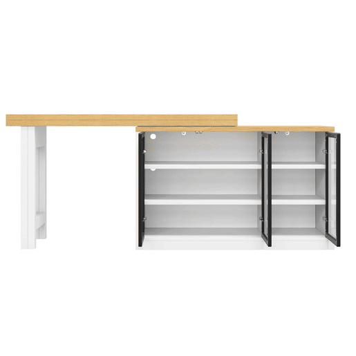 Ilha de cozinha com mesa de jantar extensível u2014 design giratório a 360°, armário lateral, iluminação LED inteligente u2014 Branco Ilha de cozinha com mesa de jantar extensível u2014 design giratório a 360°, armário lateral, iluminação LED inteligente u2014 Branco