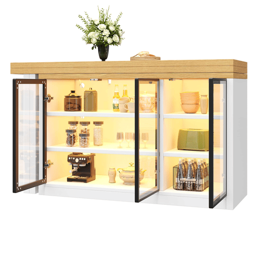 Ilha de cozinha com mesa de jantar extensível u2014 design giratório a 360°, armário lateral, iluminação LED inteligente u2014 Branco Ilha de cozinha com mesa de jantar extensível u2014 design giratório a 360°, armário lateral, iluminação LED inteligente u2014 Branco