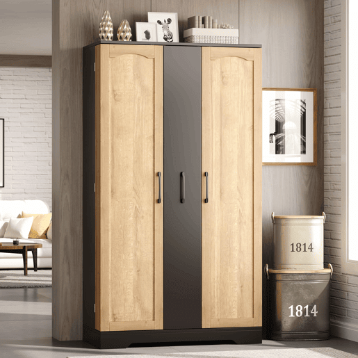 Armário de cozinha 150 × 78 × 40 cm u2014 com prateleira para especiarias, porta dupla, gaveta extraível de 4 níveis e prateleiras ajustáveis u2014 preto Armário de cozinha 150 × 78 × 40 cm u2014 com prateleira para especiarias, porta dupla, gaveta extraível de 4 níveis e prateleiras ajustáveis u2014 preto