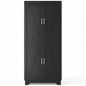 Armário de cozinha 80x40x180 cm u2013 com 4 portas estilo celeiro, suporte para garrafas e prateleiras interiores u2013 Preto+Natural