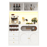 Armário alto de cozinha de 120 cm - LED RGB com aplicação, portas de vidro, suporte para garrafas e 3 gavetas - Branco