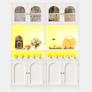 Conjunto de 2 vitrinas altas de 180 cm u2014 com LED RGB controlável por aplicação, portas de vidro, suporte para garrafas e prateleiras ajustáveis u2014 branco