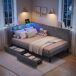 2 en 1, cama con almacenamiento, luces LED, puerto USB 2 en 1, cama con almacenamiento, luces LED, puerto USB Beige