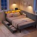 2 en 1, cama con almacenamiento, luces LED, puerto USB 2 en 1, cama con almacenamiento, luces LED, puerto USB Beige