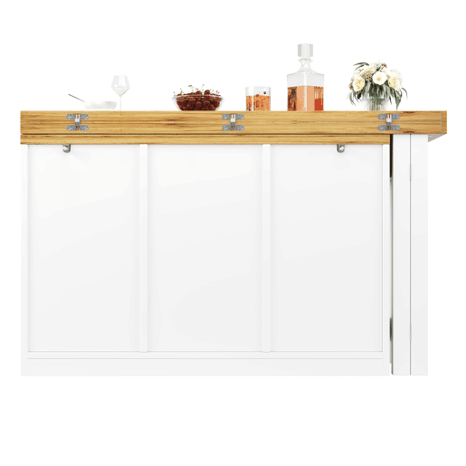 Mesa de jantar extensível de 120 cm u2013 ilha de cozinha multifuncional com aparador, tampo giratório a 360°, amplo espaço de arrumação u2013 Branco