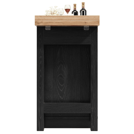 Ilha de cozinha giratória 120-197 cm - portas em patchwork, suporte para garrafas extraível e gavetas - Preto