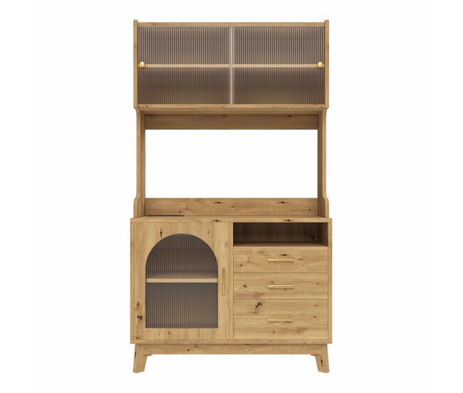 Aparador alto de comedor 100,5x40x178 cm - almacenamiento multicapa con enchufe y puertos usb-c/usb-a - madera
