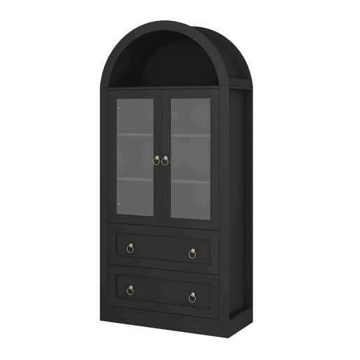 Armário alto de arrumação 80x36x170 cm u2014 com gavetas, portas de vidro e design para a cozinha e a sala u2014 preto Armário alto de arrumação 80x36x170 cm u2014 com gavetas, portas de vidro e design para a cozinha e a sala u2014 preto