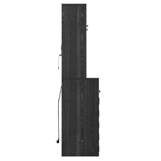 Armário alto de cozinha multifuncional - Frente em acrílico, prateleiras ajustáveis, painel perfurado, suporte para garrafas, LED e USB - Preto Armário alto de cozinha multifuncional - Frente em acrílico, prateleiras ajustáveis, painel perfurado, suporte para garrafas, LED e USB - Preto