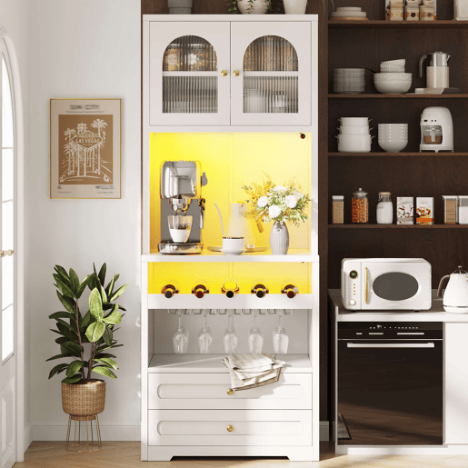 Armário alto 70 x 40 x 180 cm - vitrina com LED e app, suporte para garrafas e porta USB - Branco Armário alto 70 x 40 x 180 cm - vitrina com LED e app, suporte para garrafas e porta USB - Branco