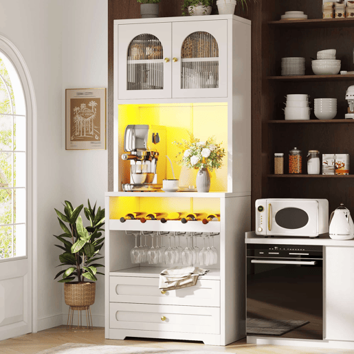 Armário alto 70 x 40 x 180 cm - vitrina com LED e app, suporte para garrafas e porta USB - Branco Armário alto 70 x 40 x 180 cm - vitrina com LED e app, suporte para garrafas e porta USB - Branco